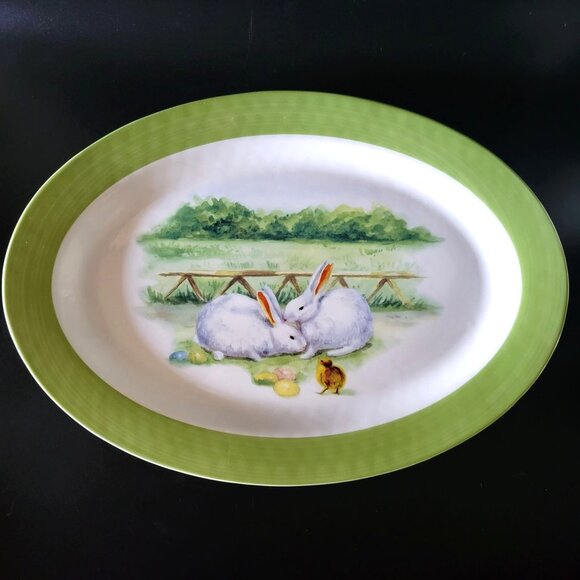 Williams Sonoma 2011 Vintage Bunny Easter Oval Serving Platter Porcelain Large - Picture 1 of 4